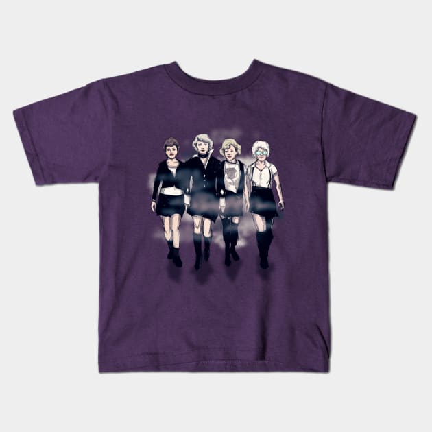 Golden Witch Girls Kids T-Shirt by LVBart